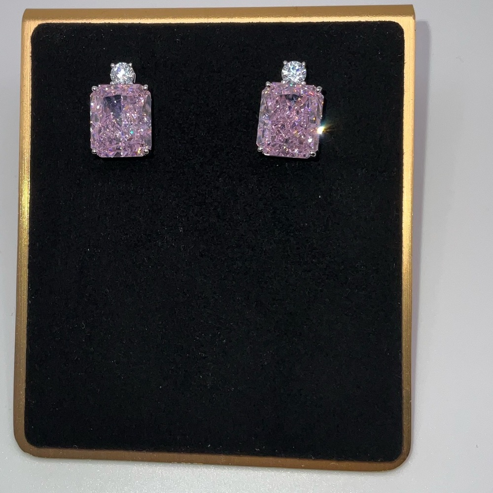 3.5ct Pink Sapphire Radiant Cut Earrings - Picture 12 of 13